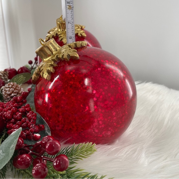 Large 6" Illuminated Glittered Glass Red Ornament by Valerie Parr Hill Set Of 2 - Picture 5 of 7